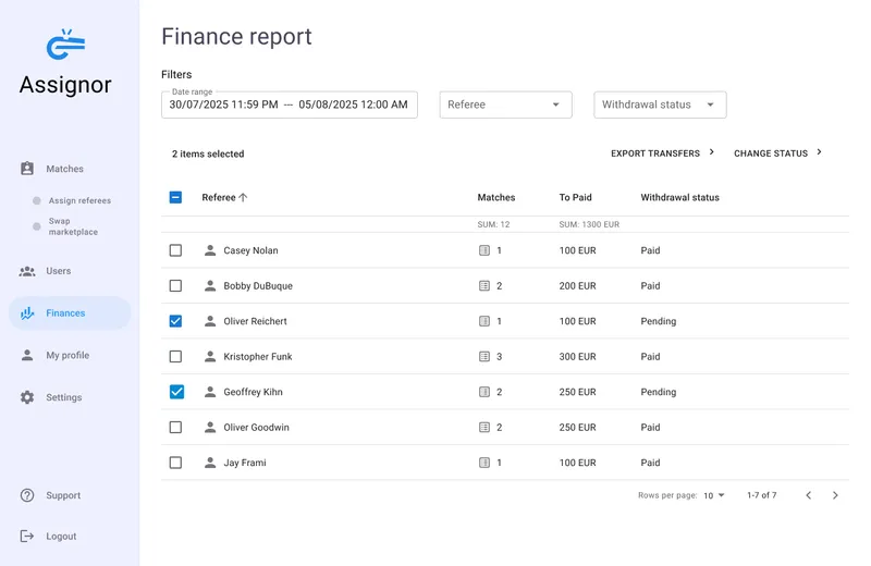 Referee Assignment Dashboard