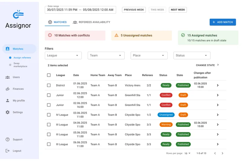 Referee Assignment Dashboard